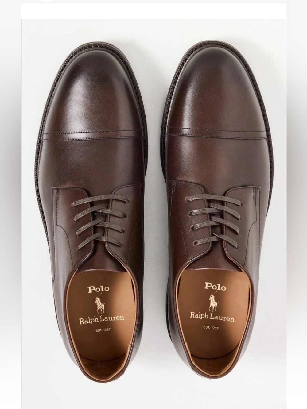 Polo Ralph Lauren Men’s Asher Captoe Oxfords Brown Leather Dress Shoes US 11
